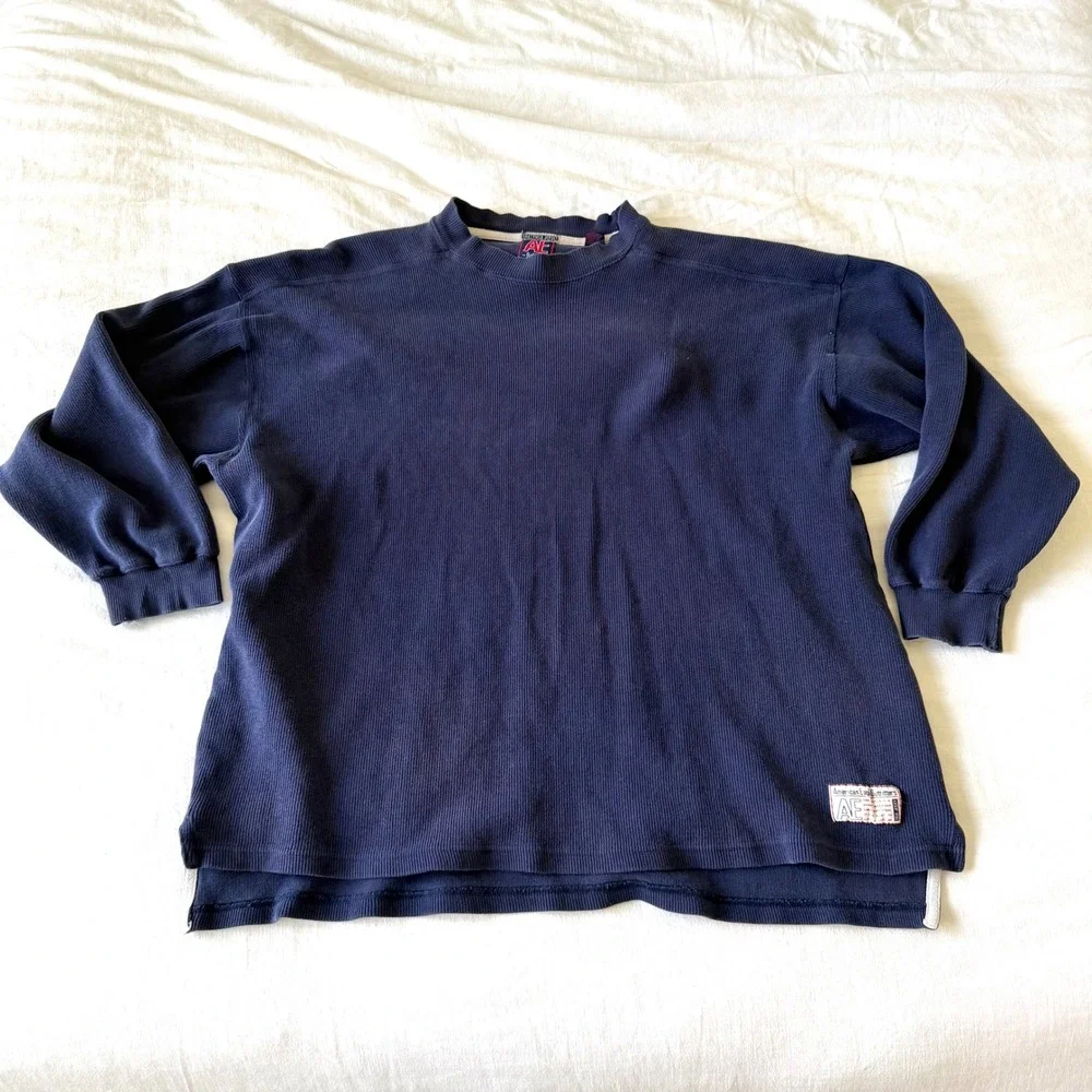 American‎ Eagle Outfitters Field Jersey Ribbed Long Sleeve Shirt Navy Blue XL